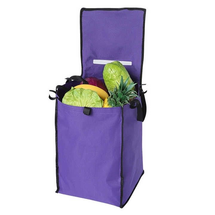 Carucior pentru cumparaturi cu sac, pliabil, cu roti pentru urcarea scarilor, din metal si plastic, rezistent la apa, rugina si uzura, argintiu/mov
