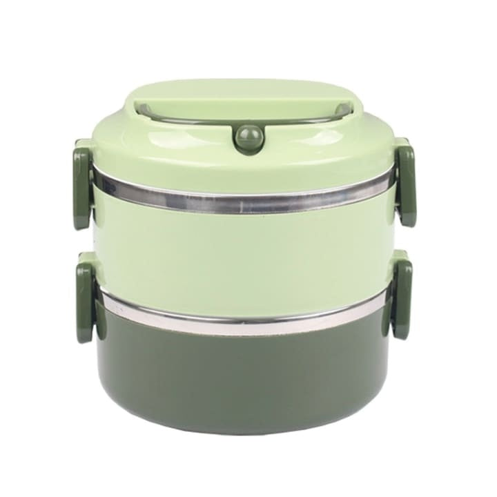 Caserola din otel inoxidabil, cu 2 compartimente pentru separarea mancarii, capacitate totala 1, 4L, verde