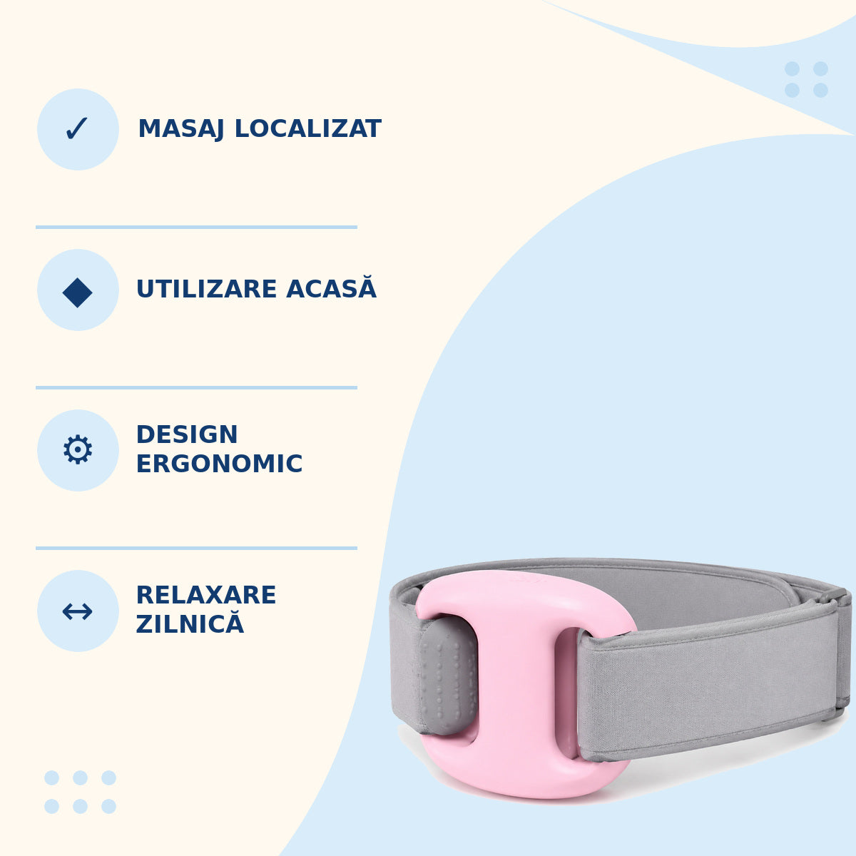Centură Electrică de Masaj pentru Talie și Abdomen, Roz-Gri – imagine 3