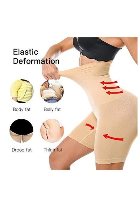 Colanti modelatori cu efect de subtiere, din material textil comod, cu benzi de sustinere antialunecare, marime XL, nude