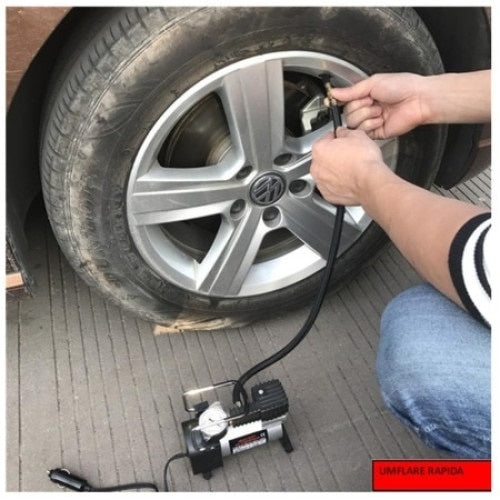 Compresor Auto FOXMAG24, 12V, Umflare Rapida, Portabila, 10 Amp, 965 kPA, 35l/min, Usor, Ergonomic, Alb/Negru