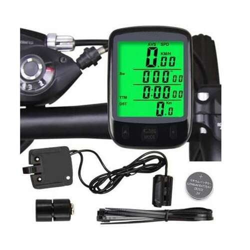 Computer de bicicleta cu display LCD cu vitezometru, rezistent la apa, iluminare din spate, multiple functii, negru