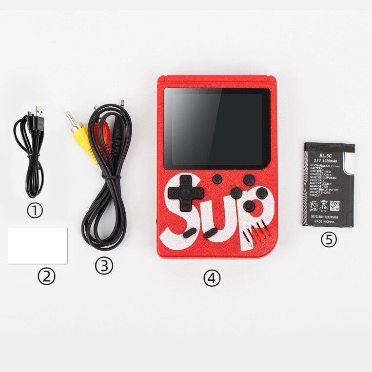 Consola SUP Game Box, 400 jocuri, Rotita volum, Ecran LCD de 3.0 "", Cablu AV, Micro-USB, Multiplayer, Portabil, Rosu
