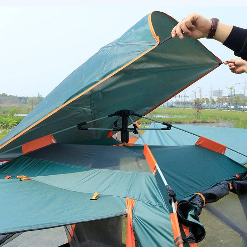 Cort camping pentru 4 persoane, 2 usi, 200x200x150cm, verde inchis