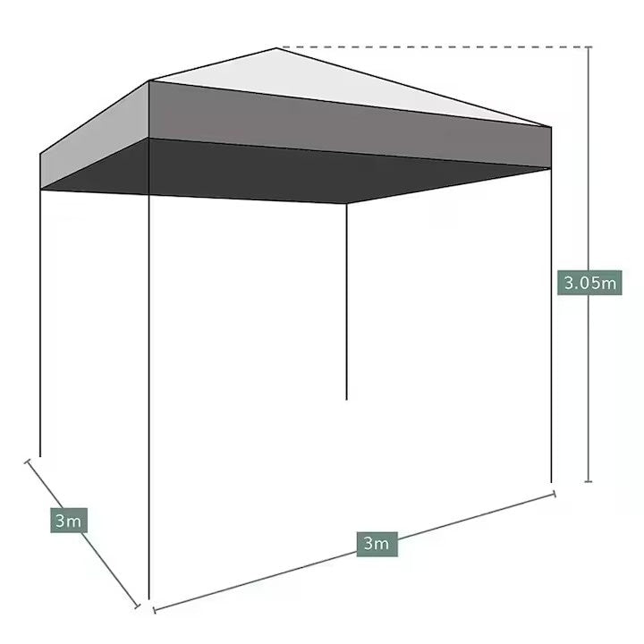 Cort pavilion, cu cadru metalic, pliabil, dimensiuni 3x3 m, acoperis din panza impermeabila, pentru curte, gradina, evenimente, verde/negru