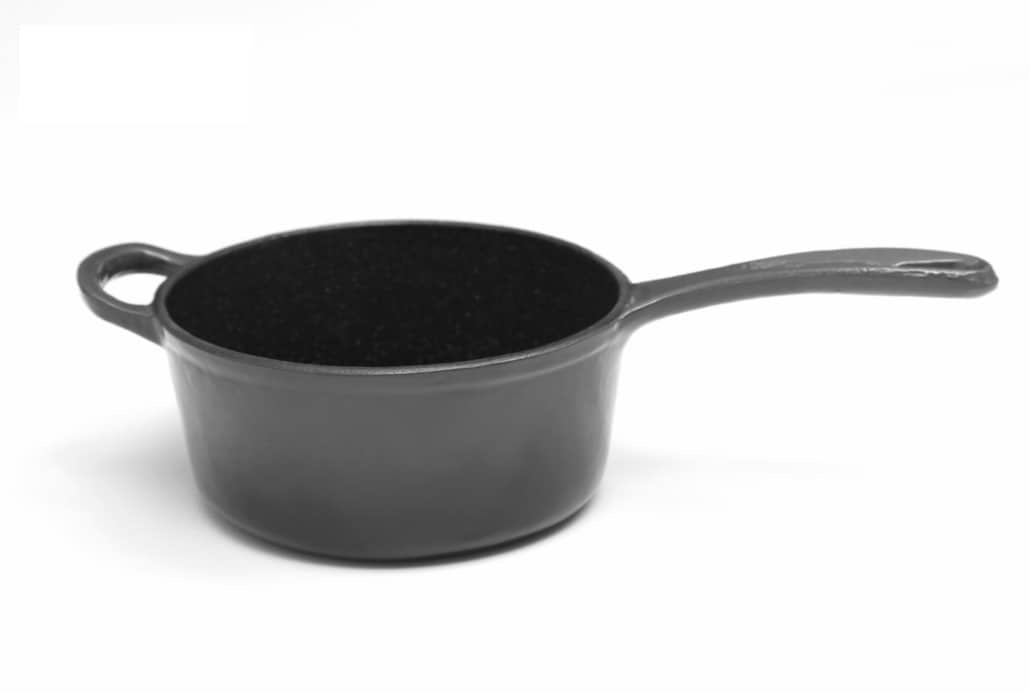 Cratita fonta emailata cu capac si coada 1.8L, 19x9cm, Marble Gray