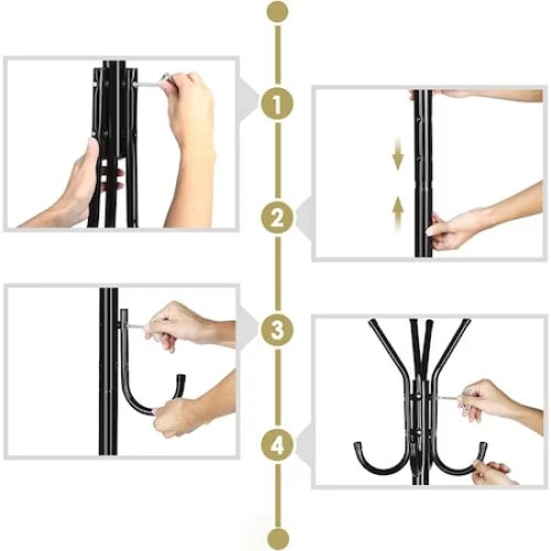 Cuier din metal, pentru haine, dimensiuni 45 x 175 cm, picioruse antialunecare, negru