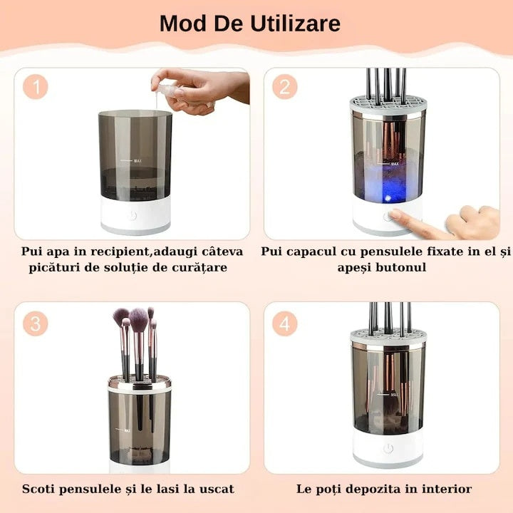 Curatator electric pentru pensule de machiaj, incarcare USB, putere 8W, din ABS, cu 7000 rmp, alb