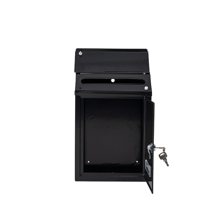 Cutie postala metalica, dimensiuni 21.7x7x30cm, cu deschidere frontala si cheie, montare pe perete, negru