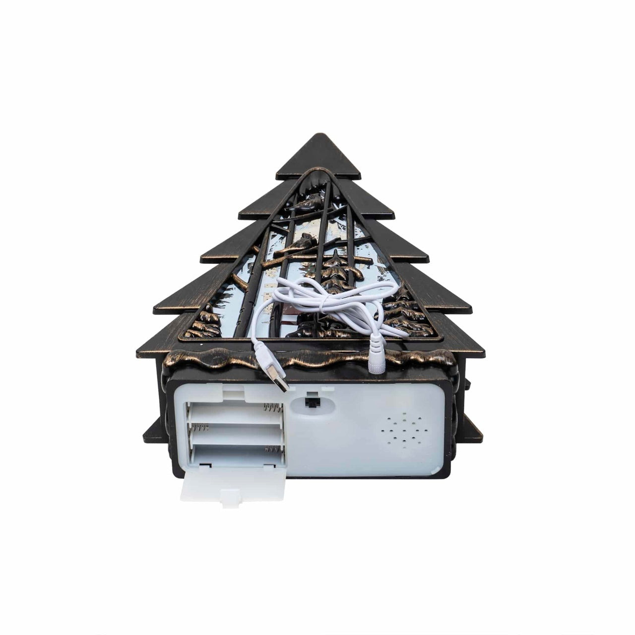 Decoratiune Craciun brad luminos muzical cu 8 melodii, alimentare USB si baterii
