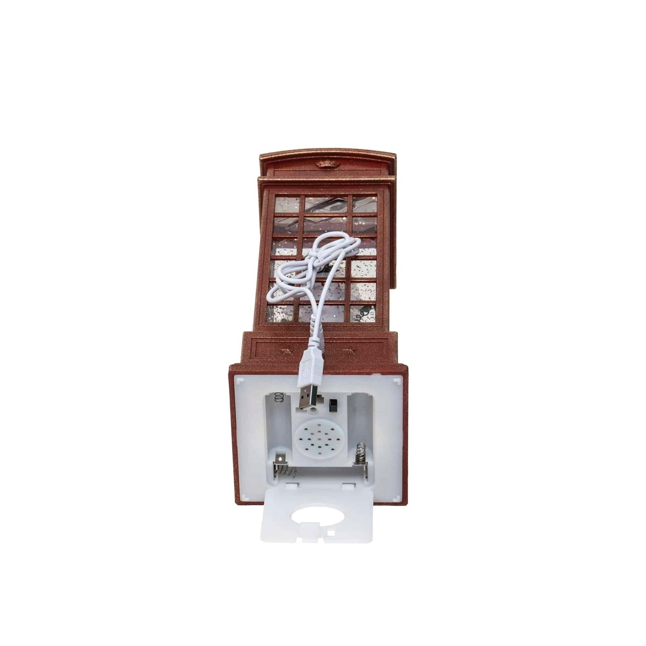Decoratiune Craciun cabina telefonica luminoasa si muzicala, 25 cm, USB/baterii