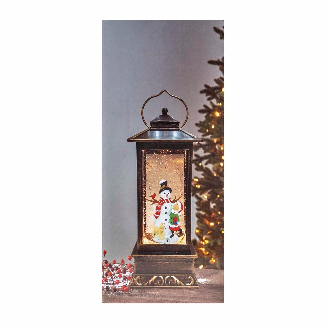 Decoratiune Craciun felinar luminos si muzical cu 8 melodii, alimentare USB si baterii