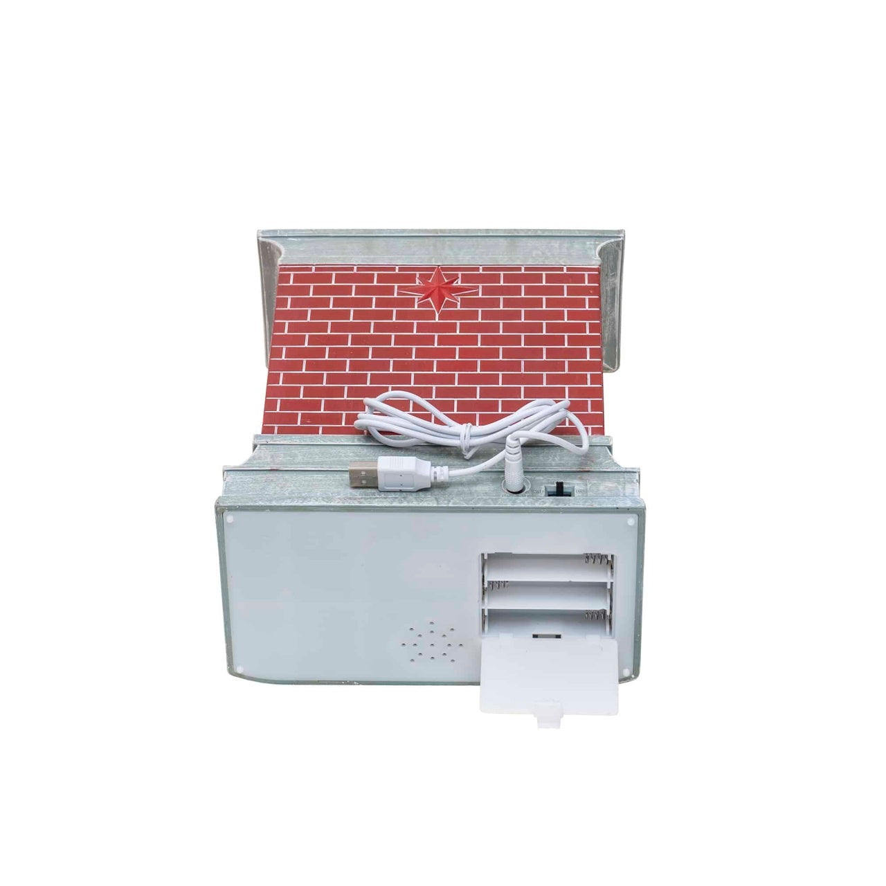 Decoratiune Craciun semineu luminos si muzical, 8 melodii, alimentare USB/baterii