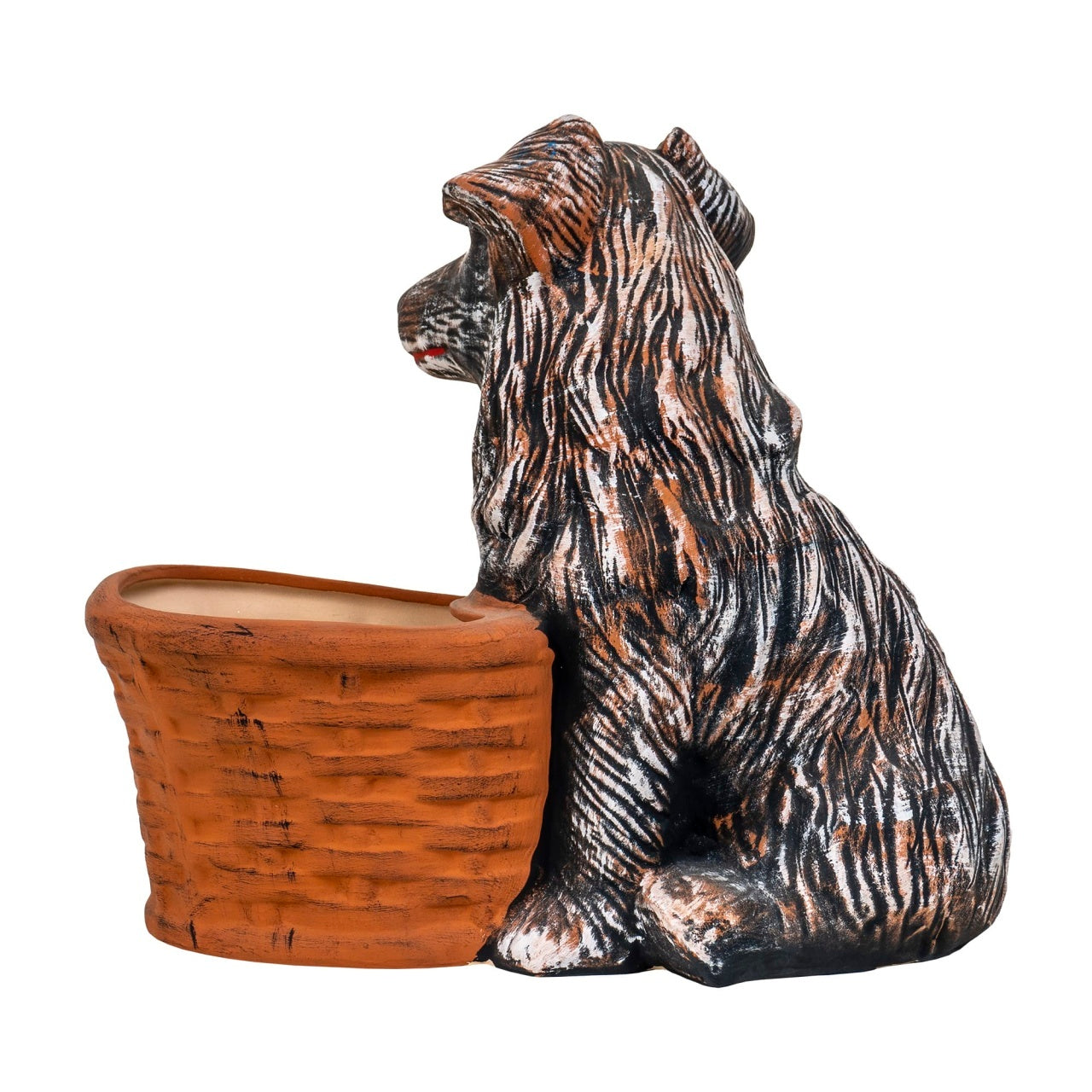 Decoratiune gradina din ceramica, catel cu suport pentru flori, 35x40 cm