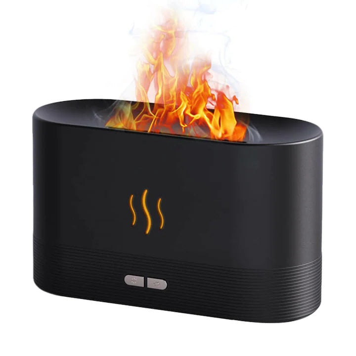 Difuzor aromaterapie si umidificator ultrasonic, cu efect de flacara, cablu USB, 180 ml, 17x10x7 cm