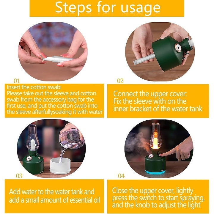 Difuzor de uleiuri esentiale, tip lampa, dimensiuni 225x95 mm, incarcare USB, 3 tipuri de pulverizare, verde