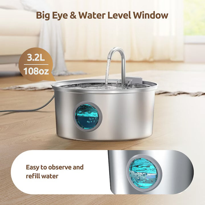 Dispenser de apa tip fantana pentru animale, din inox, 3.2 L