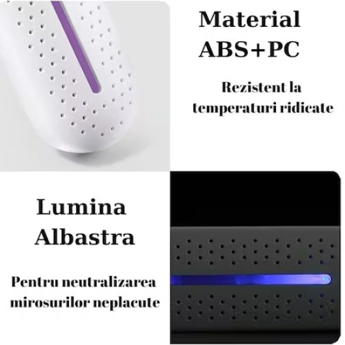 Dispozitiv electric de uscare rapida, pentru pantofi, pentru neutralizarea mirosurilor, din ABS, alb