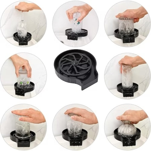 Dispozitiv pentru clatire pahare, cu fixare usoara pe chiuveta, din ABS, negru