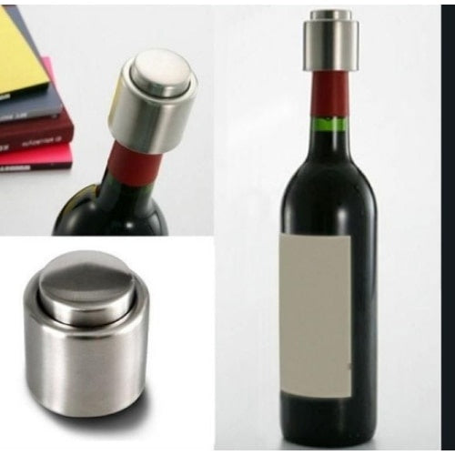 Dop pentru inchiderea etansa a sticlelor de vin, cu pompa de vacuum, din metal si plastic, gri