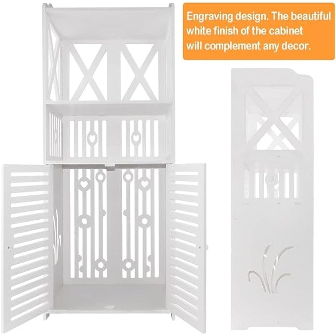 Dulap impermeabil pentru baie, cu 2 rafturi superioare deschise, inaltime 90cm, durabil si stabil, asamblare usoara, alb