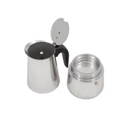 Espresor pentru aragaz, din otel inoxidabil, capacitate 6 cesti (300 ml), inalitime 18 cm, compatibil cu plita electrica sau gaz, argintiu