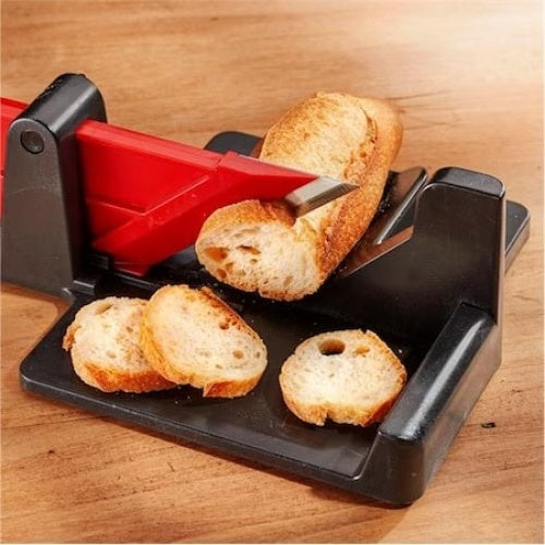 Feliator manual pentru mezeluri si legume, din ABS si inox, cu baza antialunecare, rosu/negru