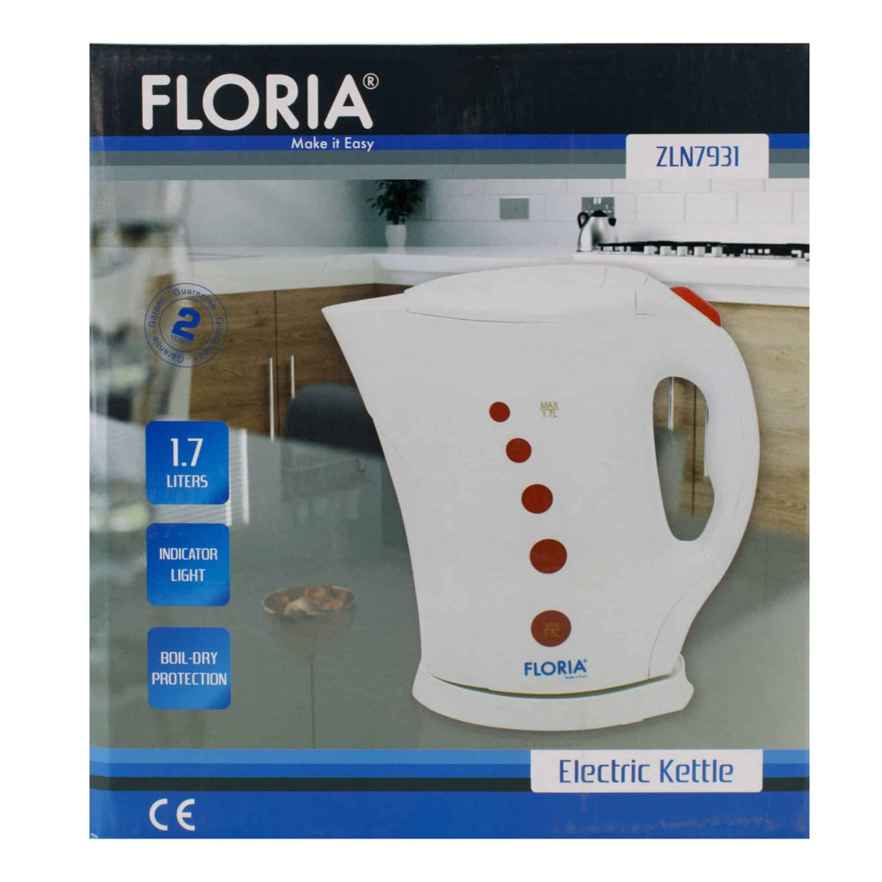 Fierbator electric 1.7L, 1850-2200W, Alb, fara cablu, indicator nivel apa