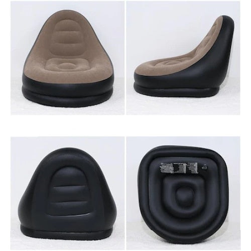 Fotoliu gonflabil, cu suport pentru picioare, pentru exterior si interior, din PVC, dimensiuni 125 x 100cm, negru/gri