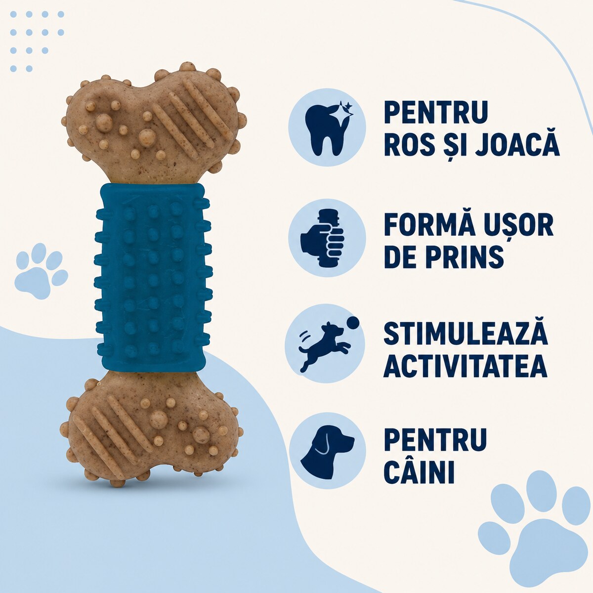 Jucărie Dentară pentru Câini, Os Texturat din Cauciuc, Multicolor – imagine 3