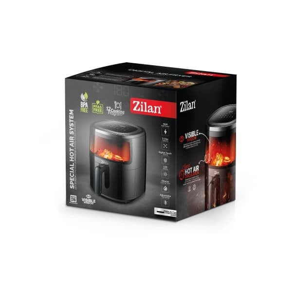 Friteuza Air Fryer 1500W, capacitate 5L, negru, display LED si control Touch