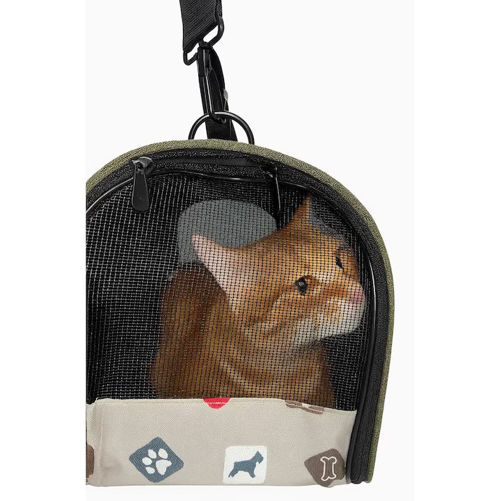 Geantă pliabilă pentru transportul animalelor, plasa respirabilă, 45x28x27cm, Crem