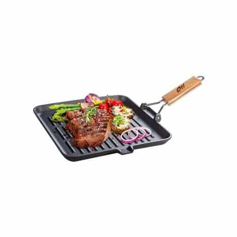 Gratar fonta pura 26x26 cm cu maner pliabil pentru gatit sanatos