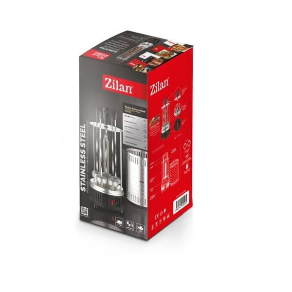 Gratar vertical electric 900W cu rotatie automata si 5 bete pentru frigarui, argintiu