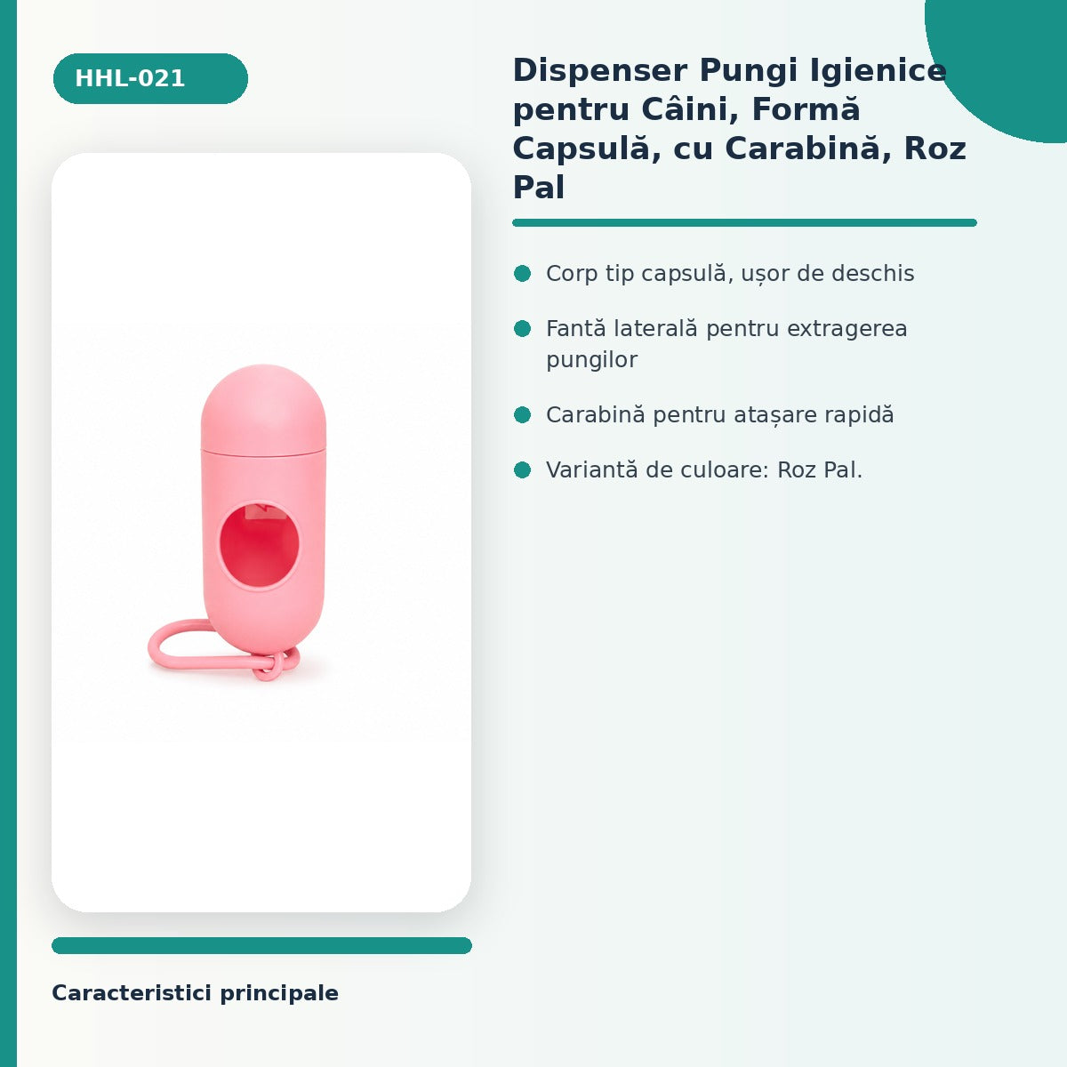 Dispenser Pungi Igienice pentru Câini, Formă Capsulă, cu Carabină, Roz Pal – imagine 3