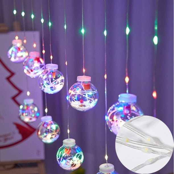 Instalatie Craciun, tip perdea luminoasa, 10 globuri cu Mos Craciun, cu jocuri de lumini, multicolor