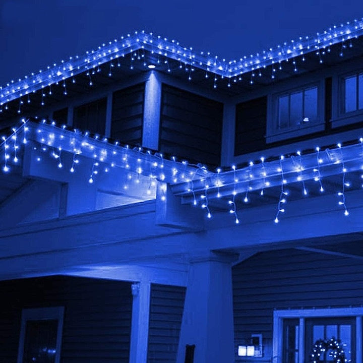 Instalatie de Craciun, curgatoare, tip turturi, cu jocuri de lumini, lungime 20m, 430 LED-uri, conectare la retea, albastru