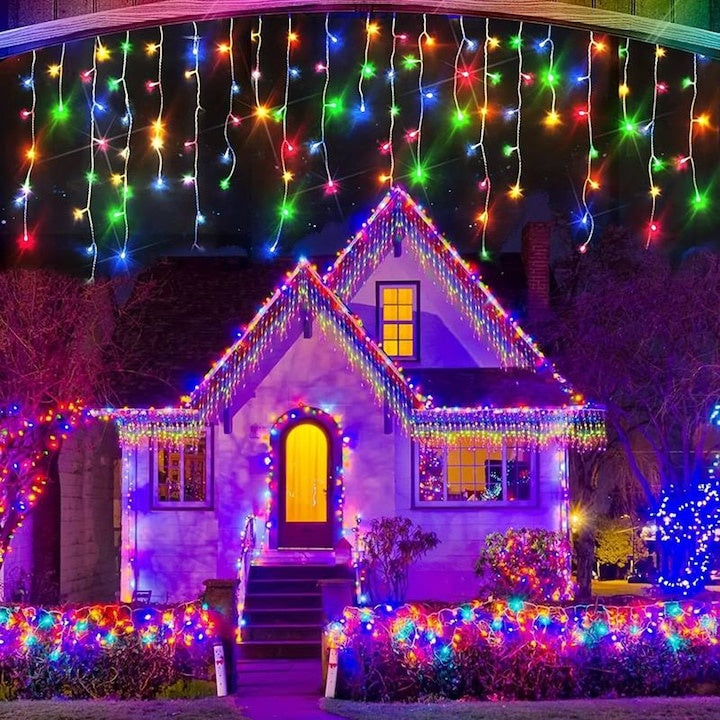 Instalatie de Craciun, curgatoare, tip turturi, cu jocuri de lumini, lungime 25m, 640 LED-uri, conectare la retea, multicolor