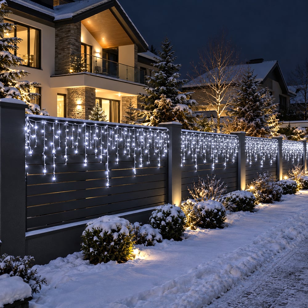 Instalație LED tip țurțuri, 500 LED-uri, 20 m, alb rece – imagine 4