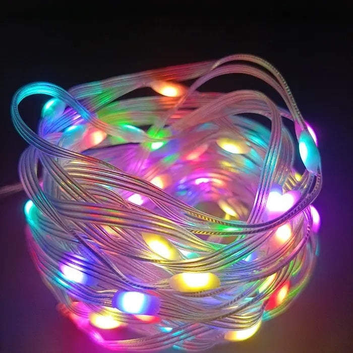 Instalatie LED Fairy RGB 10m, 5V DC, rezistenta la apa IP65 cu telecomanda