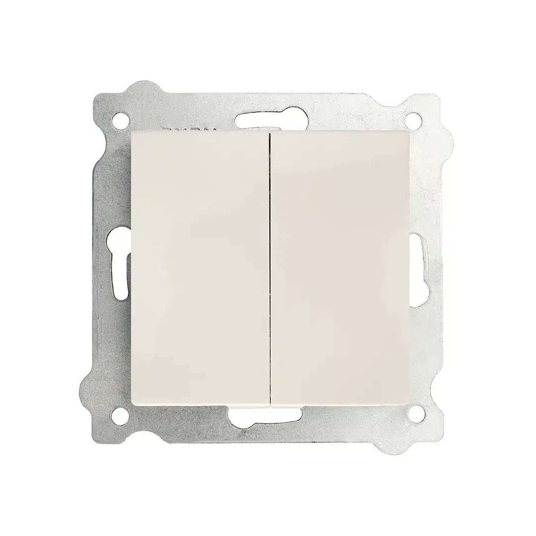 Intrerupator dublu alb 10A, 250V, dimensiuni 7.5x7.5 cm
