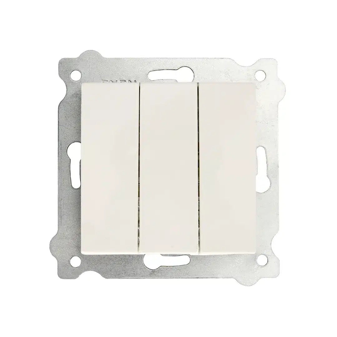 Intrerupator triplu alb 10A, 250V, dimensiuni 7.5x7.5 cm