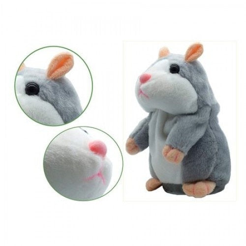 Jucarie interactiva de plus hamster vorbitor FOXMAG24®, redare sunete, imita vocea, gri, 15 cm