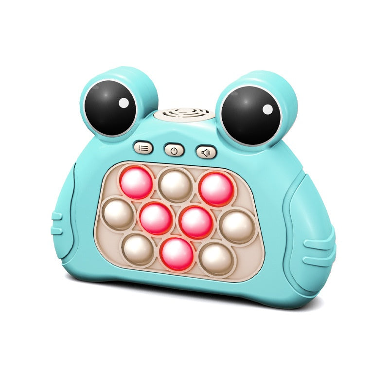 Jucarie sensoriala electronica Pop It, Broscuta, dimensiune 13 cm, din ABS, cu sunete si lumini, verde
