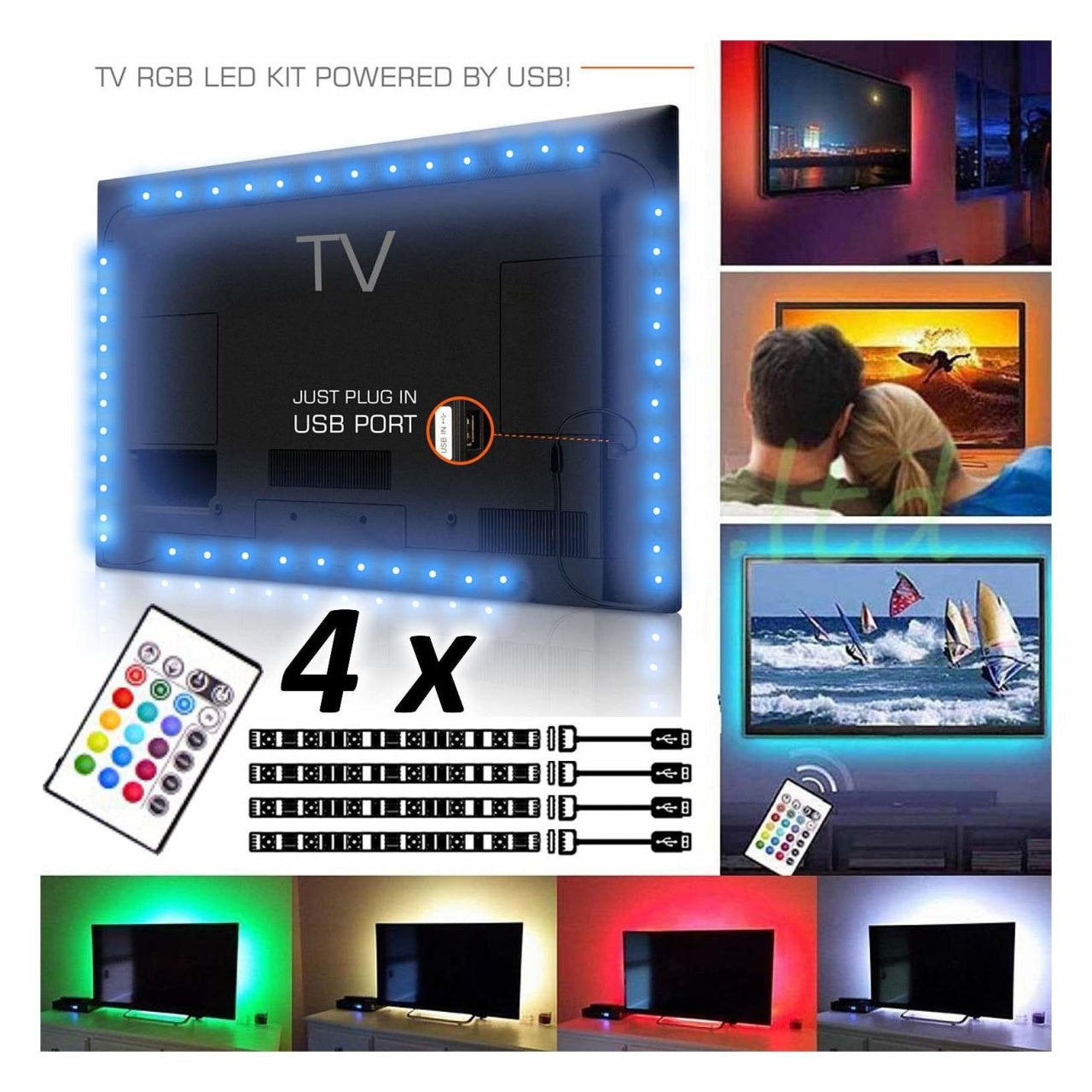 Kit banda led RGB interior-exterior 5050 cu alimentator, adaptor si telecomanda ir 24 taste PORKY + magnet inscriptionat GrigProject