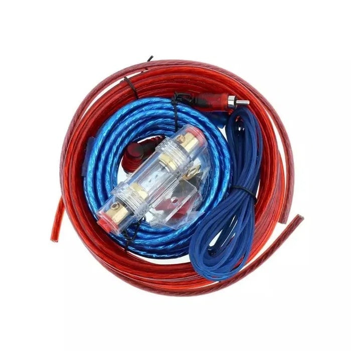 Kit cabluri subwoofer auto, lungime cablu 5M, din PVC si metal, putere 1500W, albastru/rosu