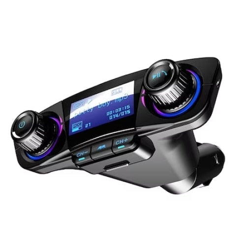 Kit de masina multifunctional, hands-free calling, bluetooth, transmitator FM, MP3, radio cu incarcator auto, dual USB, TF CARD, negru