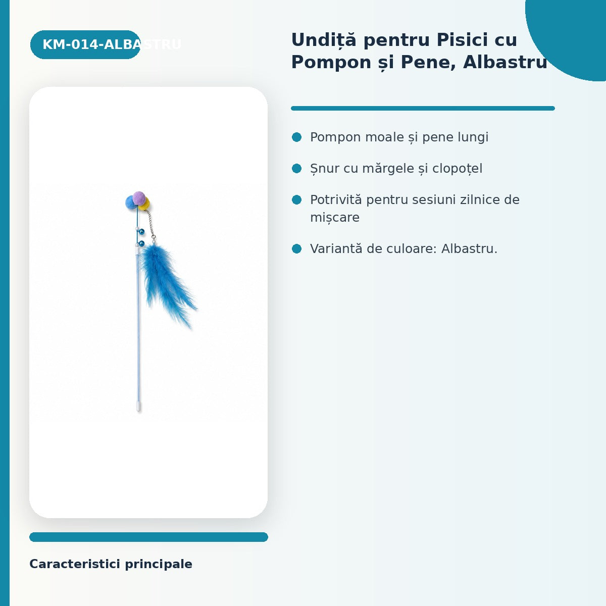 Undiță pentru Pisici cu Pompon și Pene, Albastru – imagine 3