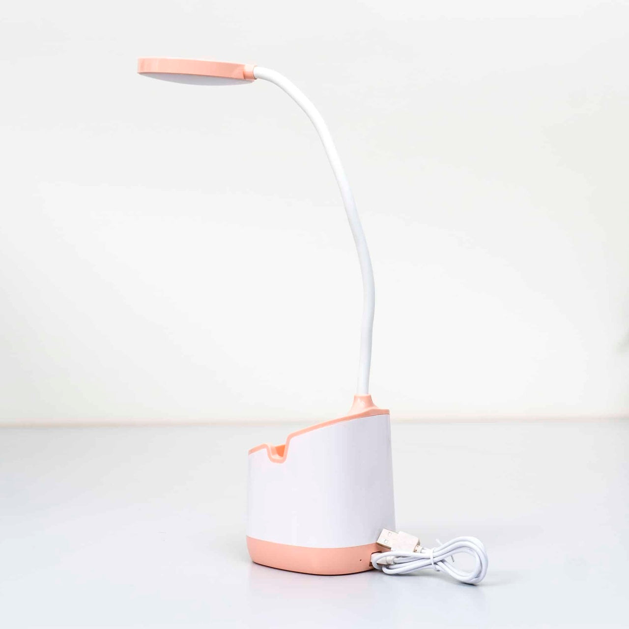 Lampa birou copii cu 3 tipuri lumina si suport pixuri, somon, LED USB