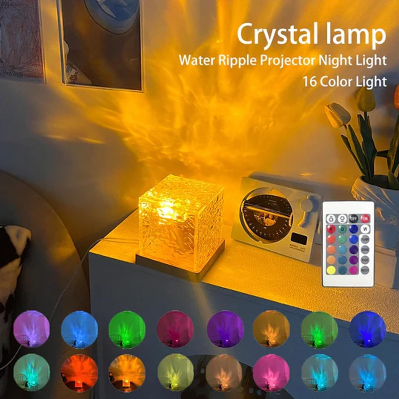 Lampa de veghe LED, LEAN, proiector cu 16 culori RGB, cu telecomanda, Luminozitate reglabila, Iluminat la 360 grade